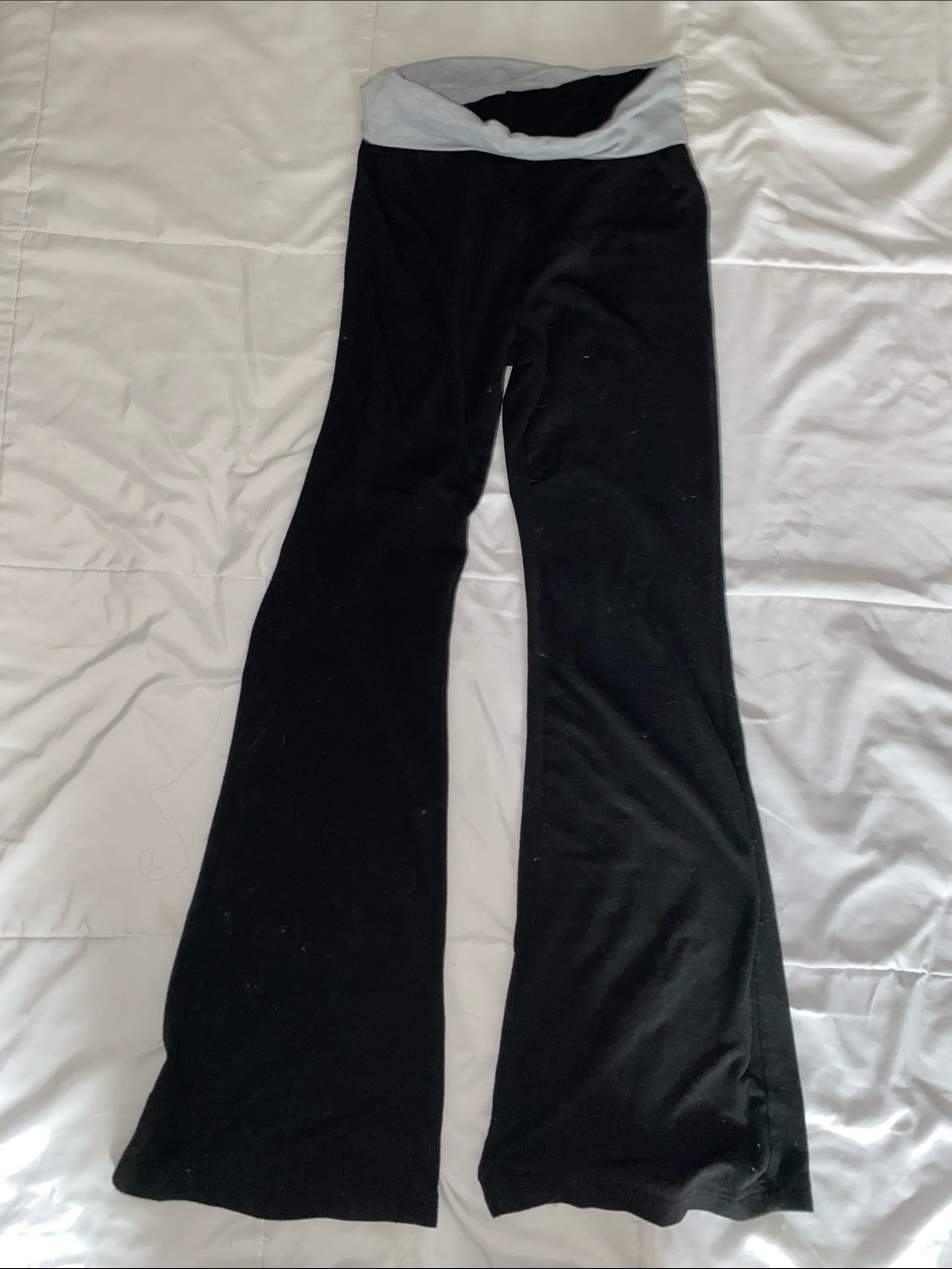 SHEIN Black Flared Leggings with Grey Fold-Over Waist